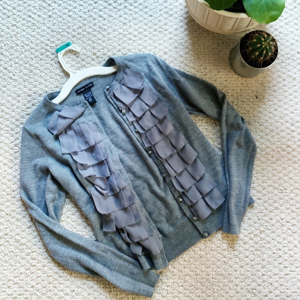 Grey button down cardigan with rhinestone buttons